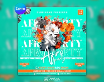 Mall för afrofestflyer, inbjudan till sociala medier (redigerbar i Canva)