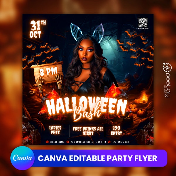 Halloween Party Flyer, Social Media Party Announcement Editable Halloween Party Invitation, DIY Canva Template, Halloween Party Flyer Canva