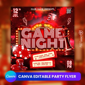 Game Night Party Flyer, Social Media Party Announcement Editable GAME NIGHT Party Invitation,DIY Canva Template, Game Night Pary Canva Flyer