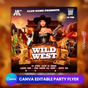 Western Party Flyer, Social Media Pool Party Announcement Editable Summer Pool Invitation, DIY Canva Template, Birthday Western Party Canva