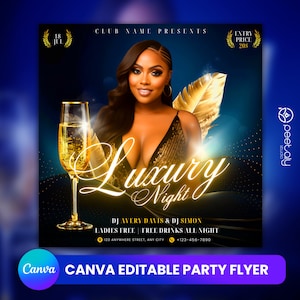 Editable Club Flyer Template For Canva, DIY Event Flyer, Party Flyer, Digital Birthday Flyer, DJ Party Invite for Social Media, Instagram