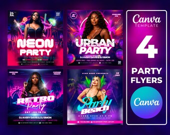 Editable Party Flyer Templates, DJ Club Event, Canva Bundle (Digital Download)