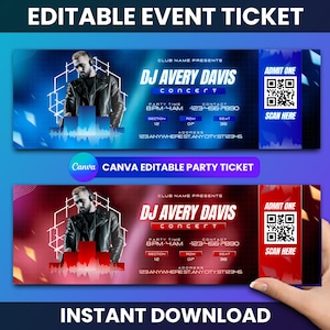 Bearbeitbare Party Ticket Canva Vorlage, druckbare Ereigniskarte, benutzerdefinierte Party-Einladung, Konzertkarte Digitaler Download