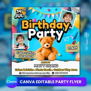 Bewerkbare verjaardagsfeestje flyer-sjabloon voor Canva, DIY-evenementflyer, feestflyer, verjaardagsfeestjeflyer, DJ-feestuitnodiging voor sociale media