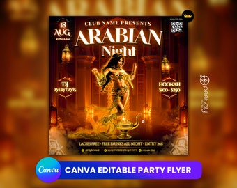 Arabian Night Party Flyer, Social Media Announcement (Canva Template)