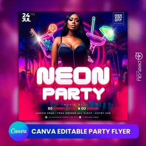 Editable Club Flyer Template For Canva, DIY Event Flyer, Party Flyer, Digital Birthday Flyer, DJ Party Invite for Social Media, Instagram