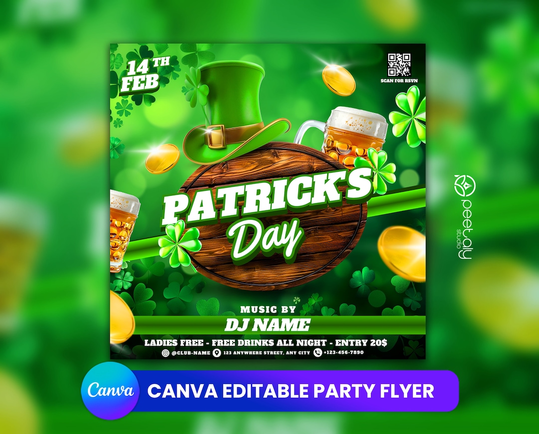 St. Patrick's Day Party Flyer, Editable Canva Template - Etsy