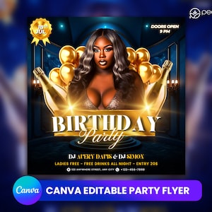 Editable Birthday Party Template For Canva, DIY Event Flyer, Party Flyer, Digital Birthday Flyer, DJ Party Invite for Social Media,