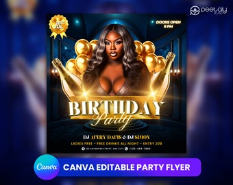 Editable Birthday Party Flyer Template, DJ Event, Canva (Digital Download)