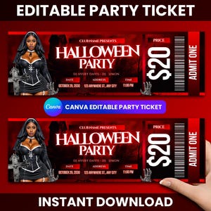 Halloween Party Ticket Canva Vorlage, druckbare Event-Karte, Halloween-Party-Einladung, Konzertkarte Digitaler Download