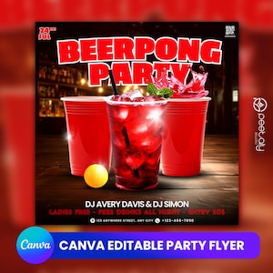 Modello di volantino per club modificabile per Canva, volantino per eventi fai da te, volantino per feste, volantino per serata femminile, invito a una festa DJ, volantino per feste BeerPong