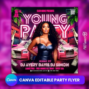 Editable Club Flyer Template For Canva, DIY Event Flyer, Party Flyer, Digital Birthday Flyer, DJ Party Invite for Social Media, Instagram