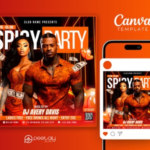 Editable Club Flyer Template For Canva, DIY Event Flyer, Party Flyer, Digital Birthday Flyer, DJ Party Invite for Social Media, Instagram