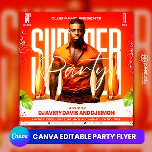 Editable Club Flyer Template For Canva, DIY Event Flyer, Party Flyer, Digital Birthday Flyer, DJ Party Invite for Social Media, Instagram