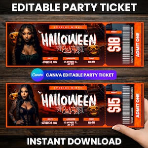 Halloween Party Ticket Canva Vorlage, druckbare Event Ticket, Halloween Party Ticket Einladung, Konzert Ticket digitaler Download