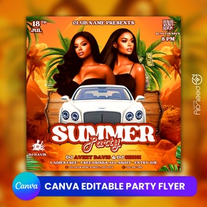 Editable Club Flyer Template For Canva, DIY Event Flyer, Party Flyer, Digital Birthday Flyer, DJ Party Invite for Social Media, Instagram