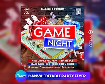 Folleto para fiesta de noche de juegos, anuncio en redes sociales (plantilla de Canvas)