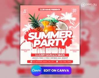Plantilla de folleto de club editable para Canva, folleto de evento de bricolaje, folleto de fiesta, folleto de cumpleaños digital, invitación a fiesta de DJ para redes sociales, Instagram
