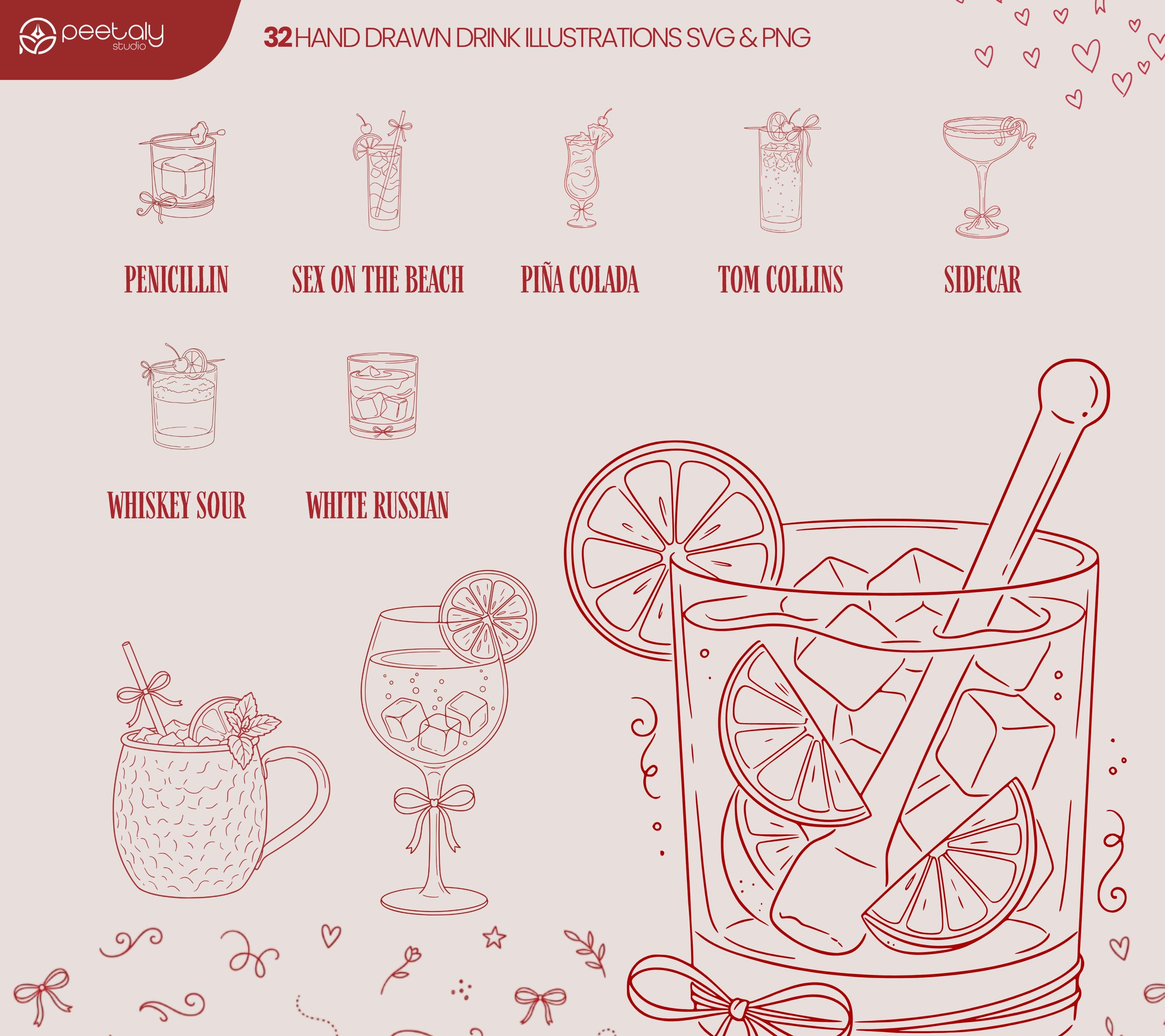 35 Hand Drawn Drinks & Cocktails Illustrations SVG PNG | Bar Clipart ...