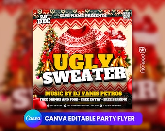 Christmas Club Flyer Template For Canva, DIY Event Flyer, Party Flyer, Christmas Party Flyer, DJ Party Invite for Social Media, Christmas