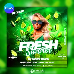 Editable Club Flyer Template For Canva, DIY Event Flyer, Party Flyer, Digital Birthday Flyer, DJ Party Invite for Social Media, Instagram