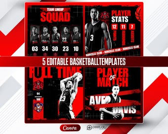 5 Editable Basketball Team Canva Bundle Social Media Templates | Canva Graphics (Digital Download)