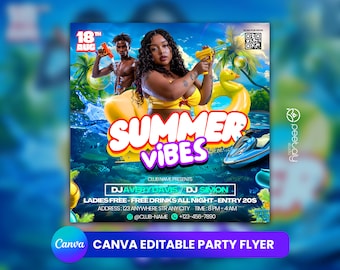 Folleto de fiesta en la piscina, anuncio de fiesta en la piscina en las redes sociales Invitación editable a la piscina de verano, plantilla DIY Canva, fiesta de cumpleaños piscina verano Canva