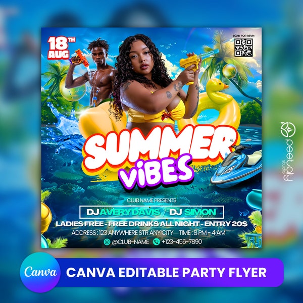 Pool Party Flyer, Social Media Pool Party Announcement Editable Summer Pool Invitation, DIY Canva Template, Birthday Party Pool Summer Canva