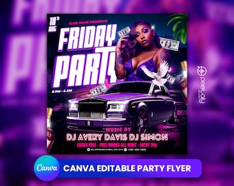 Bearbeitbare Rosa Party Flyer Vorlage, Canva, Social Media (Digitaler Download)