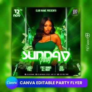 Editable Club Flyer Template For Canva, DIY Event Flyer, Party Flyer, Digital Birthday Flyer, DJ Party Invite for Social Media, Instagram