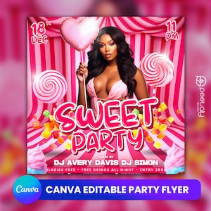 Candy Party Flyer, Social Media Pool Party Announcement Editable Summer Pool Invitation, DIY Canva Template, Birthday Party Summer Canva