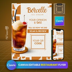 Anpassad QR-kodsflyer för restaurangrecensioner | Redigerbar Canva-mall