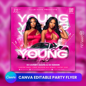 Editable Club Flyer Template For Canva, DIY Event Flyer, Party Flyer, Digital Birthday Flyer, DJ Party Invite for Social Media, Instagram
