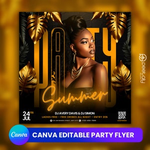 Editable Club Flyer Template For Canva, DIY Event Flyer, Party Flyer,Ladies Night Flyer, DJ Party Invite for Social Media, Instagram