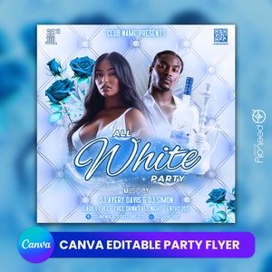 All White Party Flyer, Social Media All White Party Announcement Editable Invitation, DIY Canva Template, All White Party Summer Canva