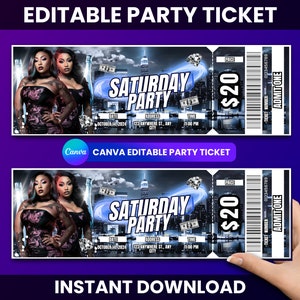 Editable Party Ticket Canva Template, Printable Event Ticket, Custom Party Ticket Invitation, Concert Ticket Digital Download