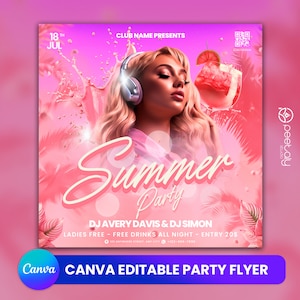 Editable Club Flyer Template For Canva, DIY Event Flyer, Party Flyer, Digital Birthday Flyer, DJ Party Invite for Social Media, Instagram