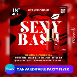 Modèle de flyer de club modifiable pour Canva, flyer d&#39;événement de bricolage, flyer de fête, flyer de soirée des dames, invitation de soirée DJ pour les médias sociaux, Instagram