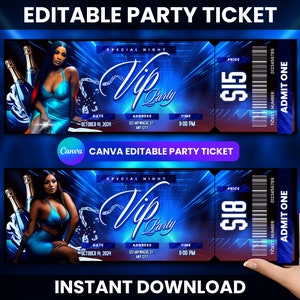 Bearbeitbares Party Ticket Canva Template, druckbares Event Ticket, benutzerdefinierte Party Ticket Einladung, Konzert Ticket digitaler Download