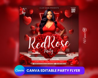 Editable Club Flyer Template For Canva, DIY Event Flyer, Party Flyer, Valentine Flyer, DJ Party Invite for Social Media, Instagram