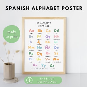 Spanish Alphabet Printable Poster, Spanish Language Digital Print, Spanish ABC Poster, Spanish Consonants and Vowels