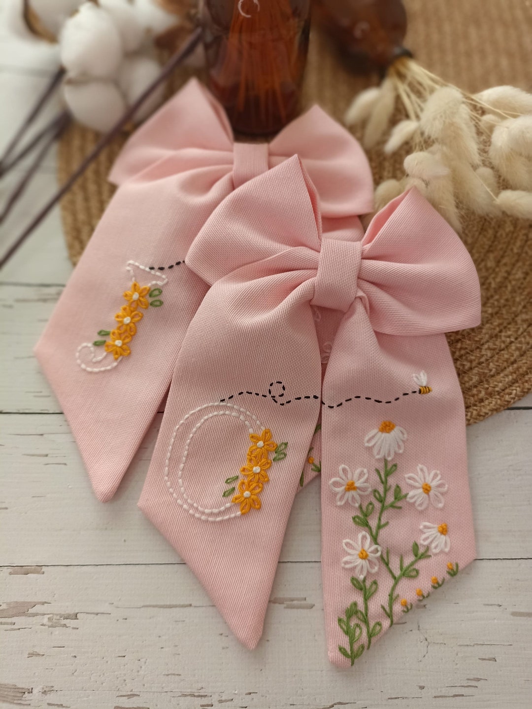 Floral Embroidery Floral Hair bow clips