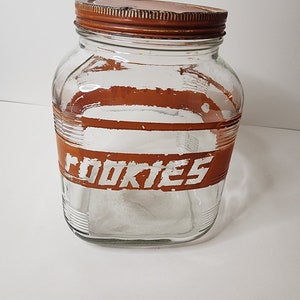 Vintage Glass Square Cookie Jar w/ Metal Lid