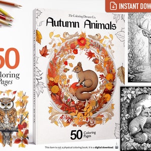 Autumn Animals: Fall Coloring Book, Thanksgiving Coloring Page, Wildlife Coloring Book, Printable Coloring Page, Adults Kids Coloring Pages
