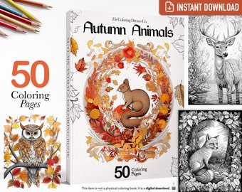Autumn Animals: Fall Coloring Book, Thanksgiving Coloring Page, Wildlife Coloring Book, Printable Coloring Page, Adults Kids Coloring Pages