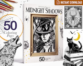 Libro para colorear de Halloween, Página para colorear embrujada, Libro para colorear mágico de bruja espeluznante, Página para colorear imprimible, Páginas para colorear para adultos y niños