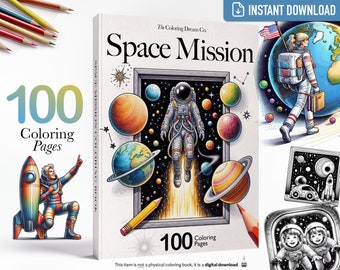 Space Mission: Kids' Coloring Book, Fantasy Coloring Pages, Printable Coloring Page, Adult Coloring Pages, Astronaut Coloring Book, Sci-Fi