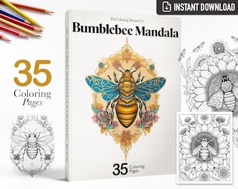 Bumblebee Mandala Coloring Book, Sunflower, Printable Coloring Pages, Printable PDF, Adults Kids Coloring Pages, Grayscale, Instant Download