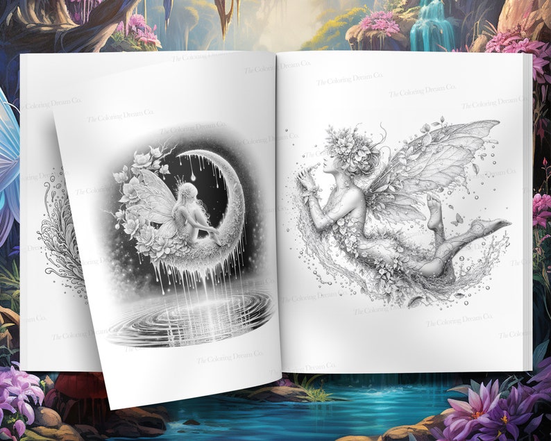 Fairy Springs: Whimsical Coloring Book, Fantasy Coloring Page, Printable Coloring Page, Adults Kids Coloring Pages, Anime Coloring, PDF image 7