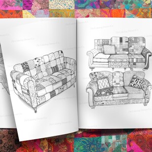 Libro da colorare con motivo patchwork, pagina da colorare unica, sollievo dallo stress, pagina da colorare stampabile, PDF stampabile, pagine da colorare per bambini adulti immagine 7